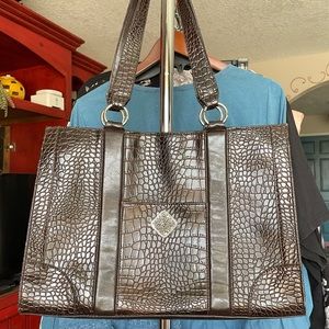 Coldwater Creek Tote Bag Faux Animal Print Coffee Bean Brown Inner Pockets